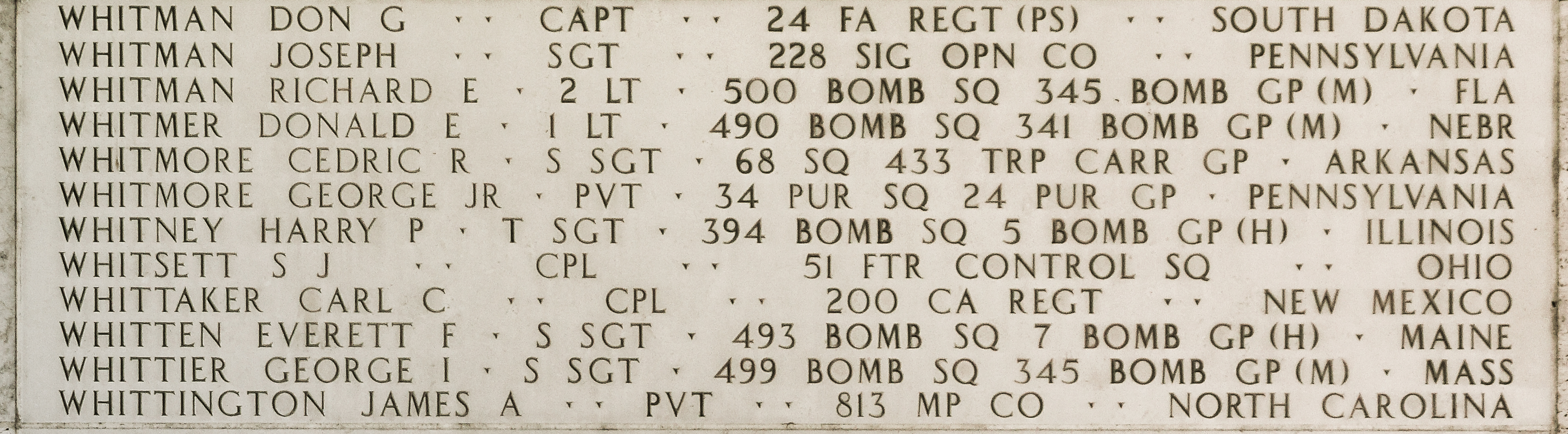 Richard E. Whitman, Second Lieutenant